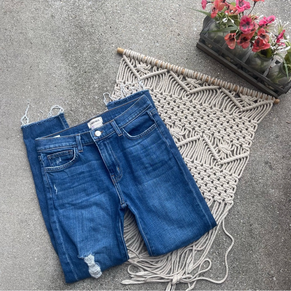 L’Agence High Rise Distressed Crop Frayed Hem Jeans Size 25